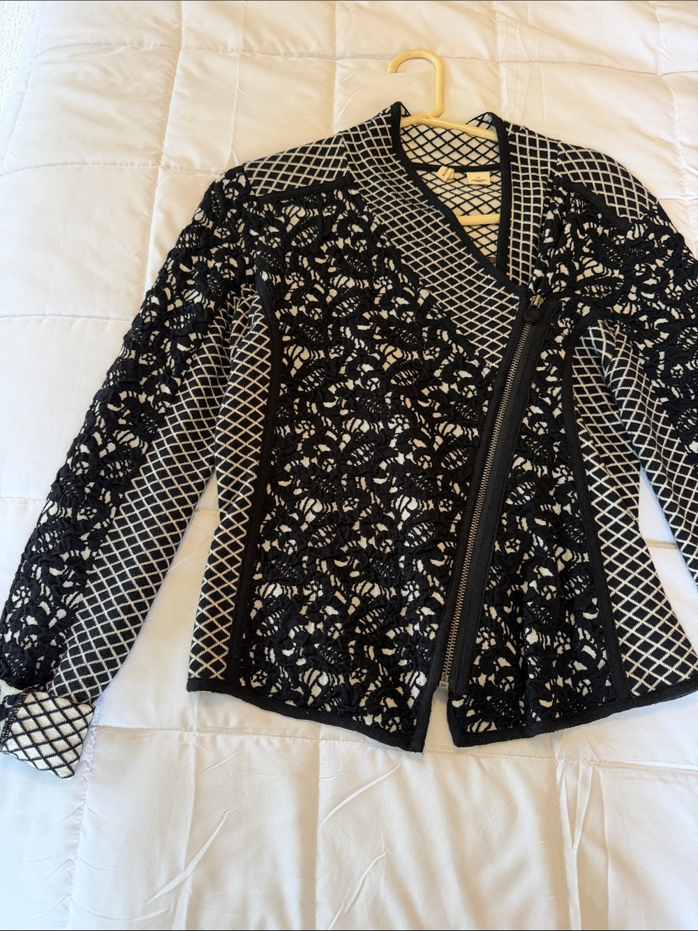 Moth Black & White Lace-Overlay Zip Jacket